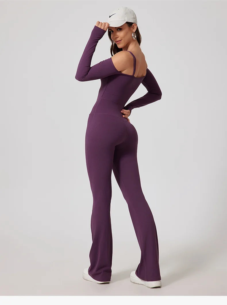 Women Yoga Jumpsuit Flared Trousers Fitness Bodysuit