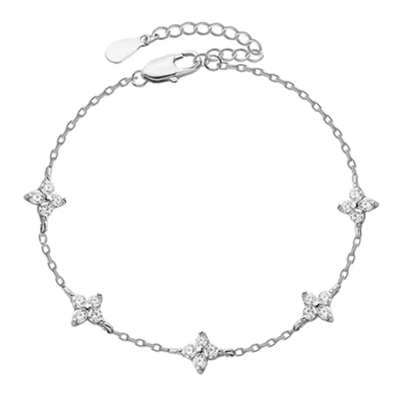 Women Crystal Four Leaf Flower Stainless Steel Zircon Bracelet