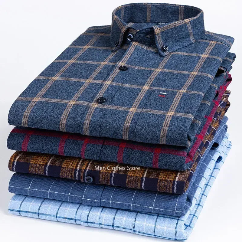 Men’s Cotton Plaid Long Sleeve Shirt