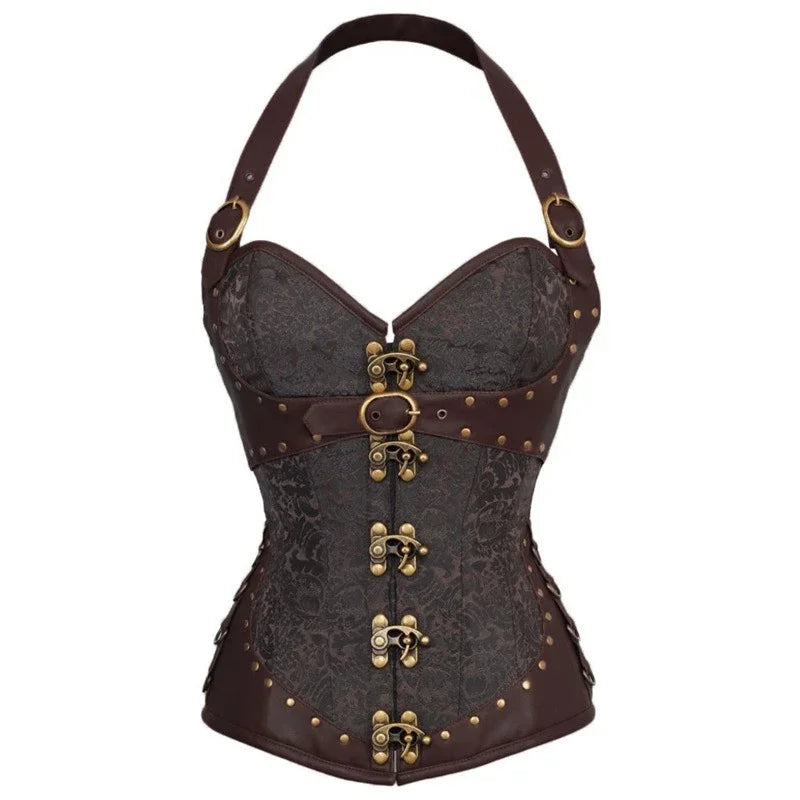 Steampunk Corset Top Halter Sexy Leather Korset Women Gothic Punk Overbust Corsets and Bustiers Medieval Retro Corselet