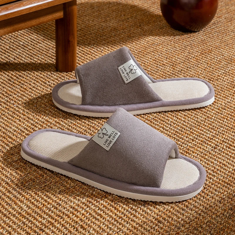 Men Linen Indoor House Slippers