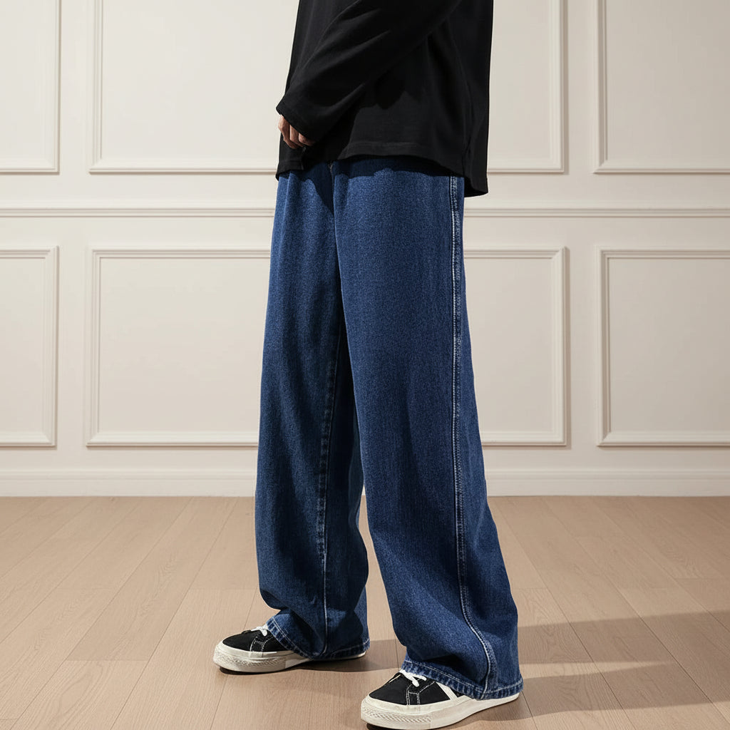Men Vintage Korean Wide Leg Drape Jeans