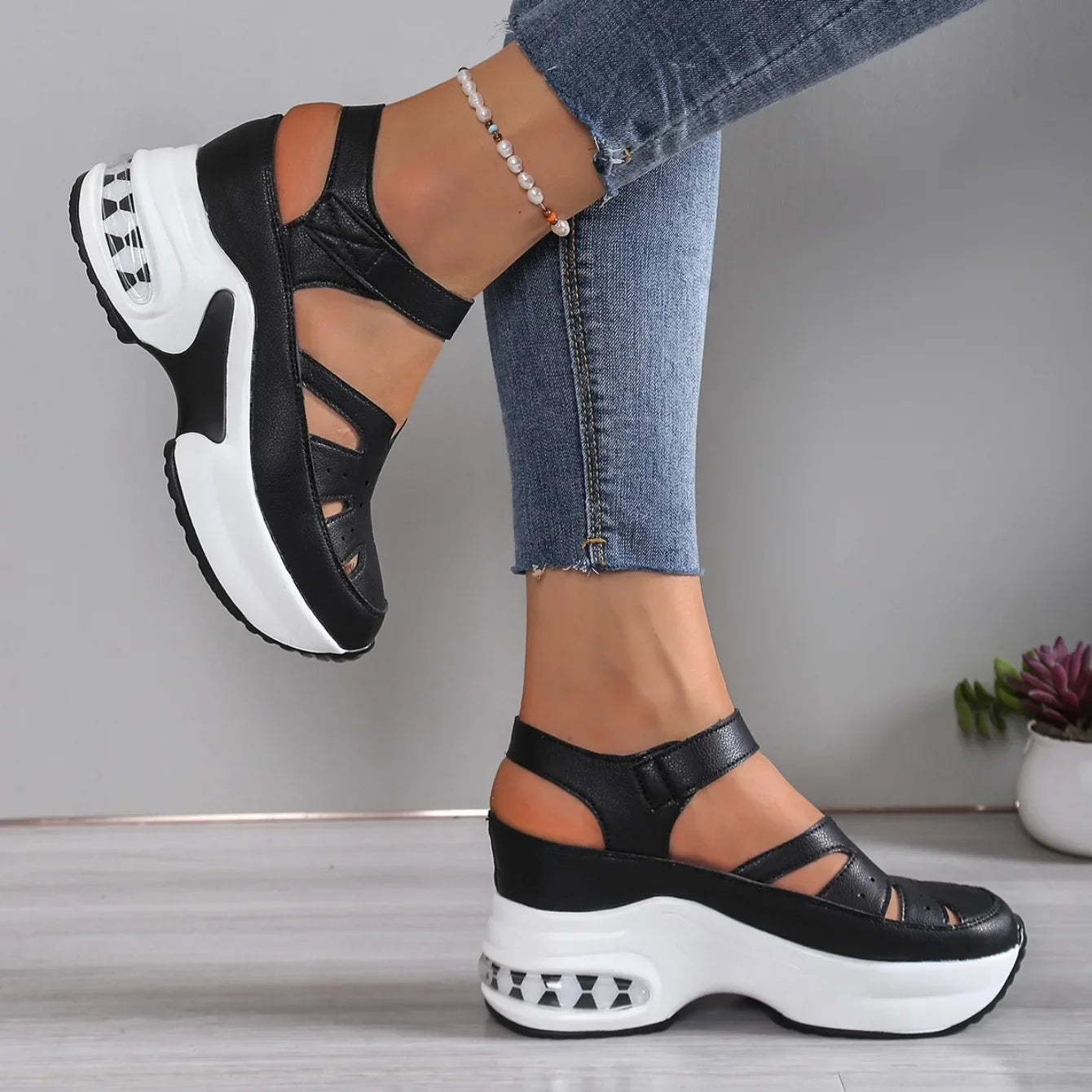 Women New Closed Toe Office Wedge Sandals