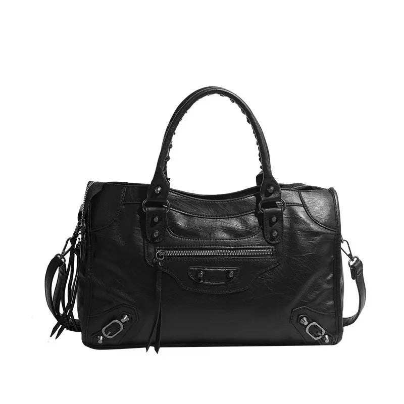Y2K PU Leather Motorcycle Style Crossbody Tote Bag for Women