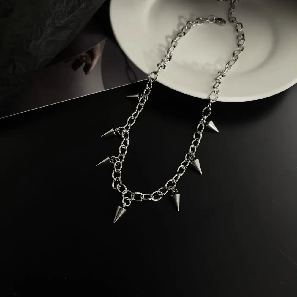Men Punk Rivet Tassel Chain Necklace