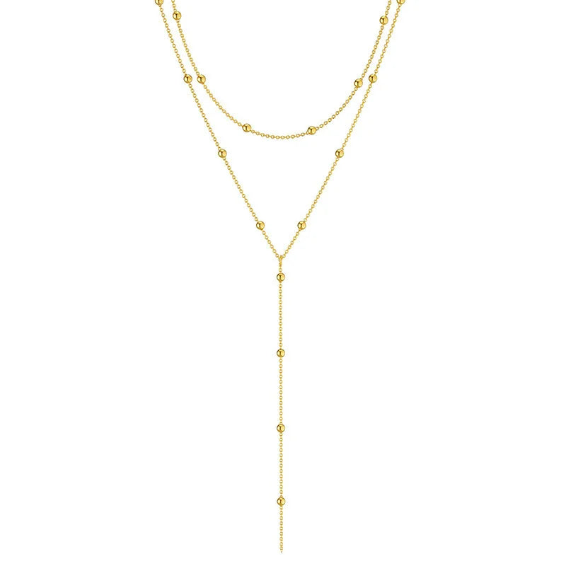 Women Double Layer Tassel Chain Choker Necklace
