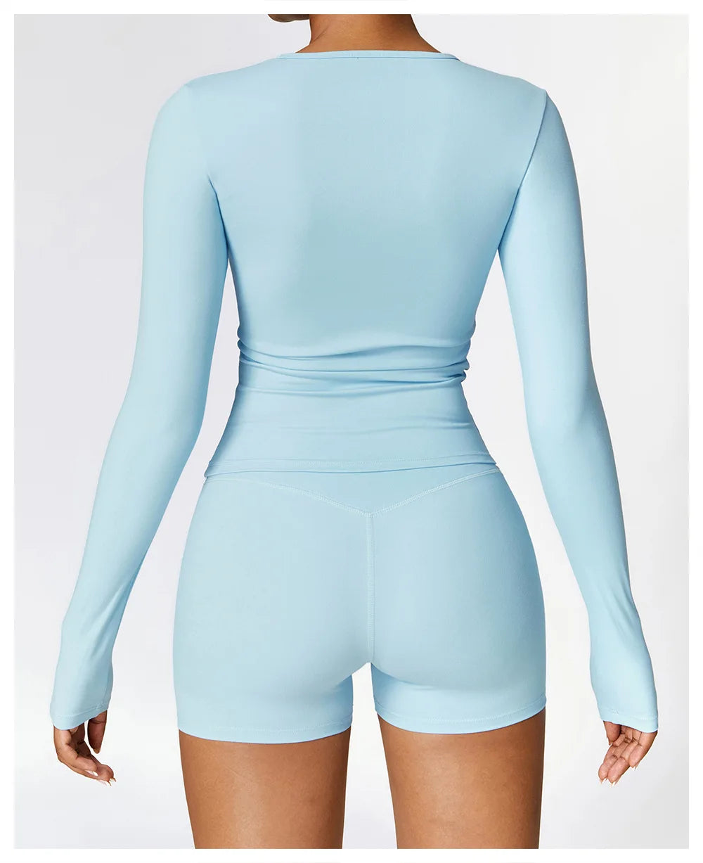 Women Long Sleeve Crop Yoga Top Quick Dry Fitness Shirt