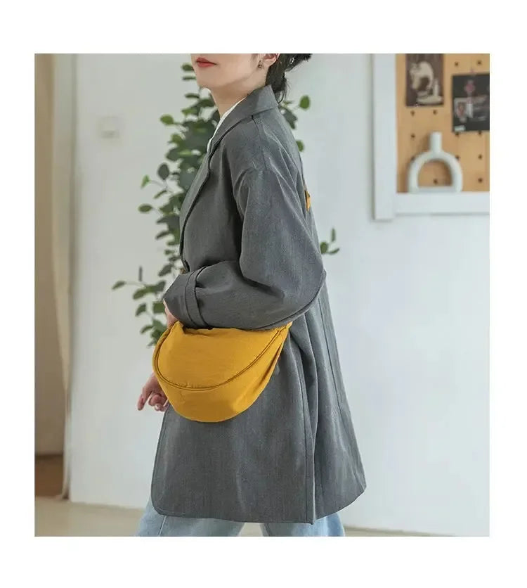 Men and Women Solid Color Chest Bag for Large Capacity Travel Crossbody Female Half Moon Bag Daily Cotton Filled Shoulder Bag