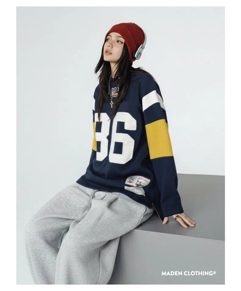 Women Retro Embroidered Rugby Sweatshirt