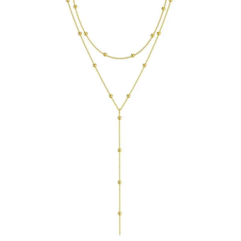 Women Double Layer Tassel Chain Choker Necklace