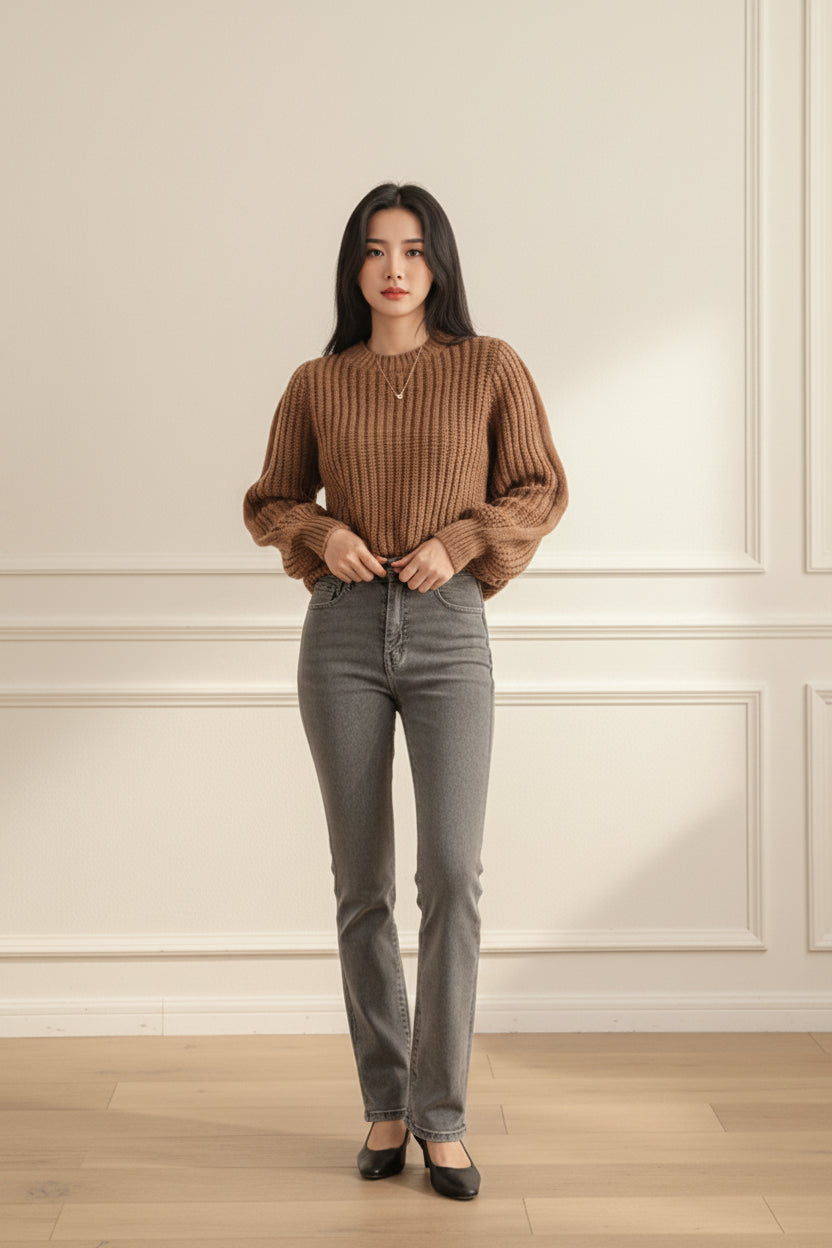 Vintage Lantern Sleeve Knit Sweater for Women