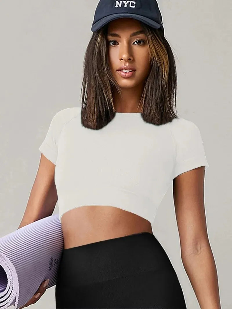 Women Seamless Yoga T Shirt Short Sleeve Gym Fitness Top
