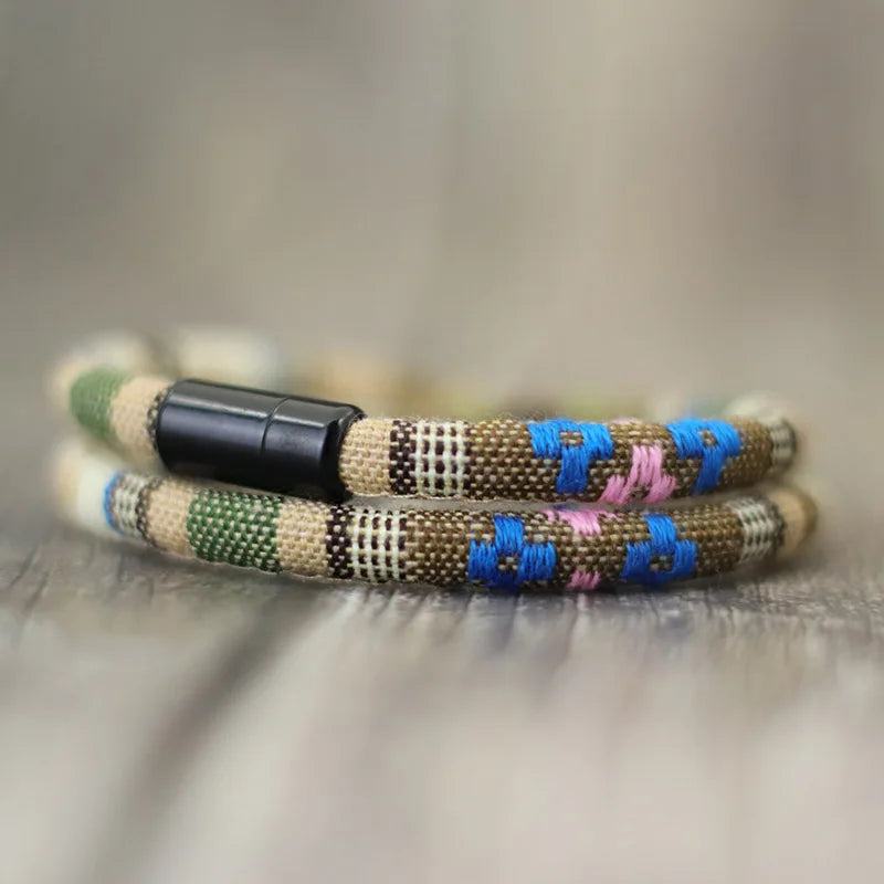 Men Bohemian Rope Magnetic Survival Bracelet