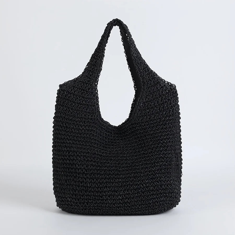 Large Capacity Woven Straw Wrist Bag for Women