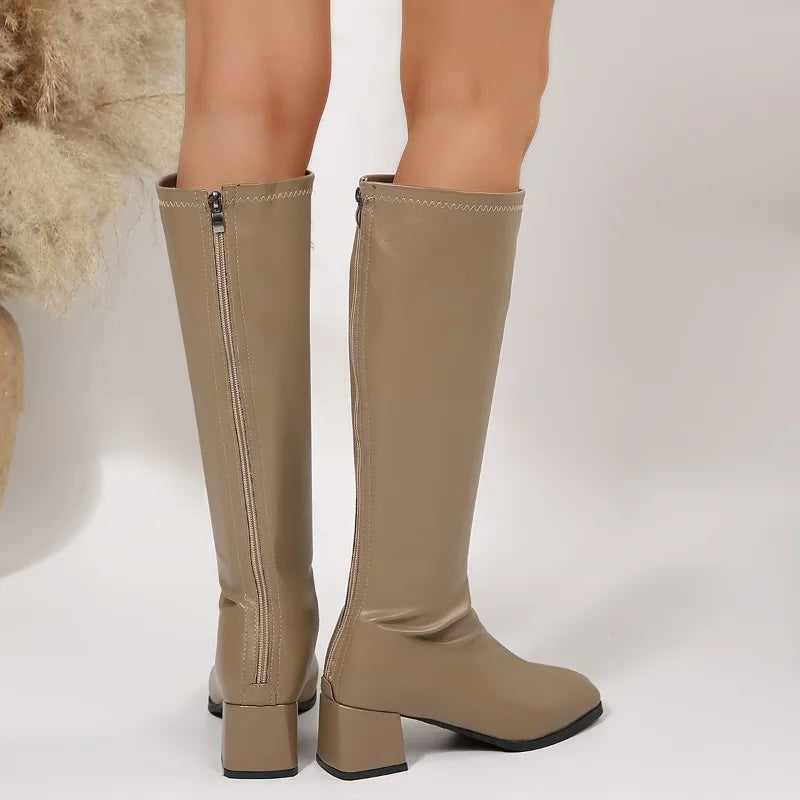 Women Vintage Knee High Leather Boots