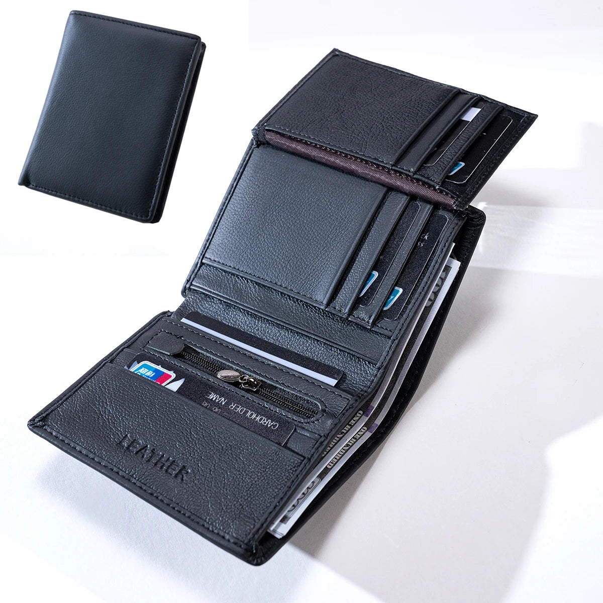 Vintage Genuine Leather RFID Vertical Wallet for Men