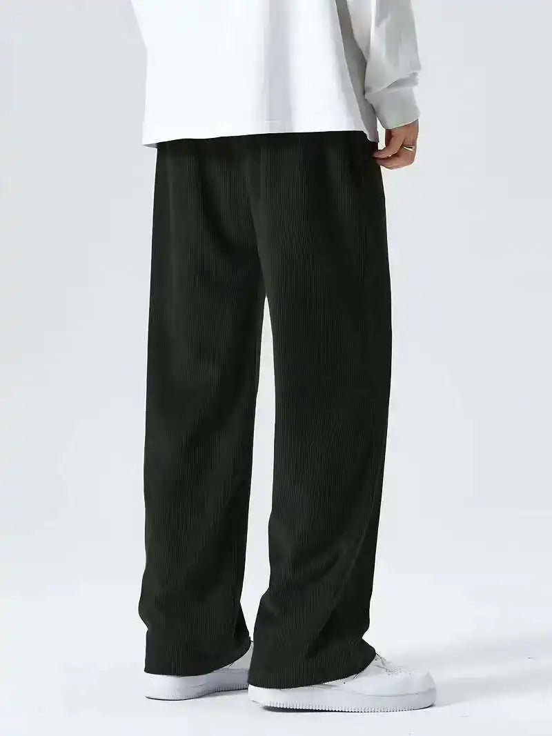 Men Corduroy Straight Leg Casual Pants Loose Fit