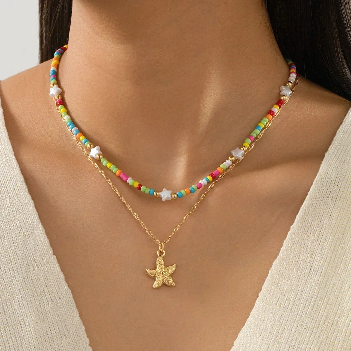 Women Dalmatian Beaded Pendant Necklace