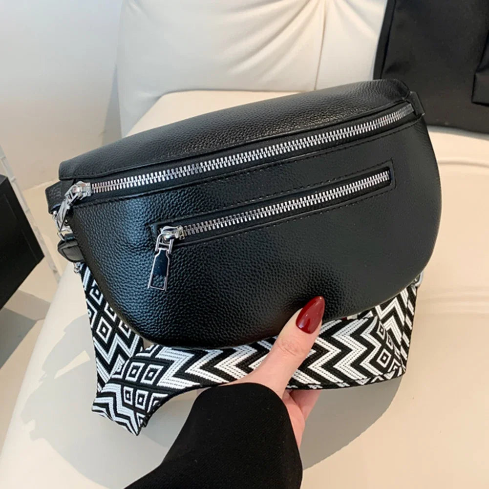 Multi Pocket PU Leather Waist Chest Crossbody Bag for Women