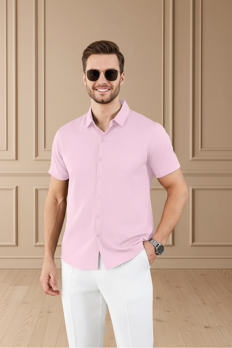 Men Solid Color Short Sleeve Business Shirt
