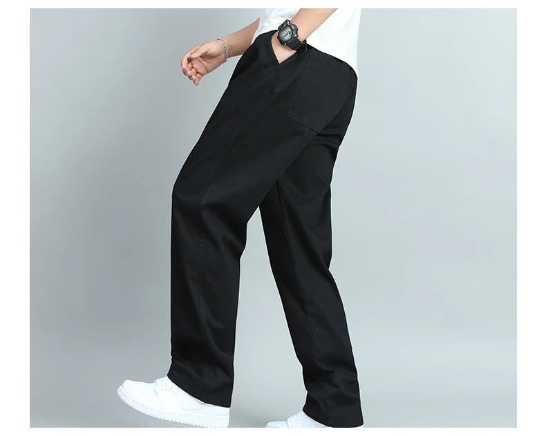 Men Relaxed Fit Cotton Jogger Pants Elastic Waist Trousers