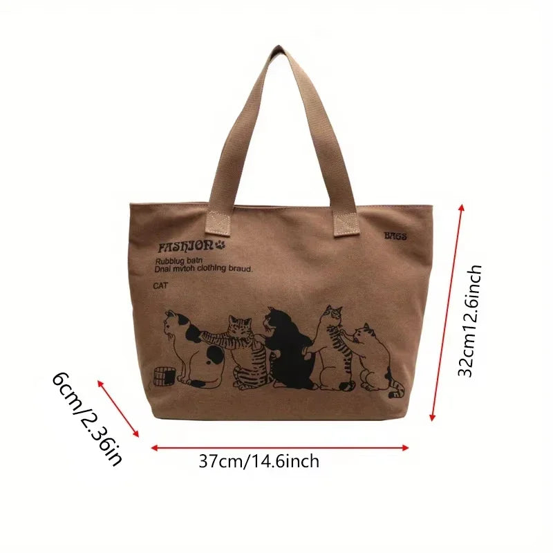 Spacious Canvas Tote Shoulder Bag with Zipper for Women
