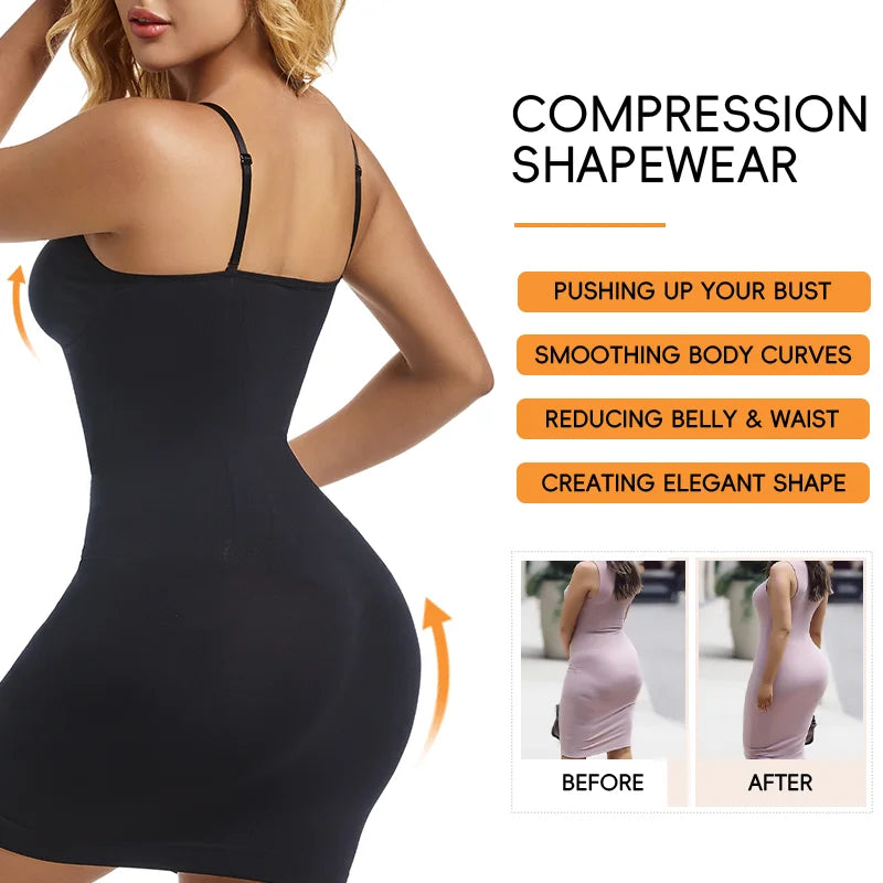 V Neck Tummy Control Shapewear Slip Dress for Women