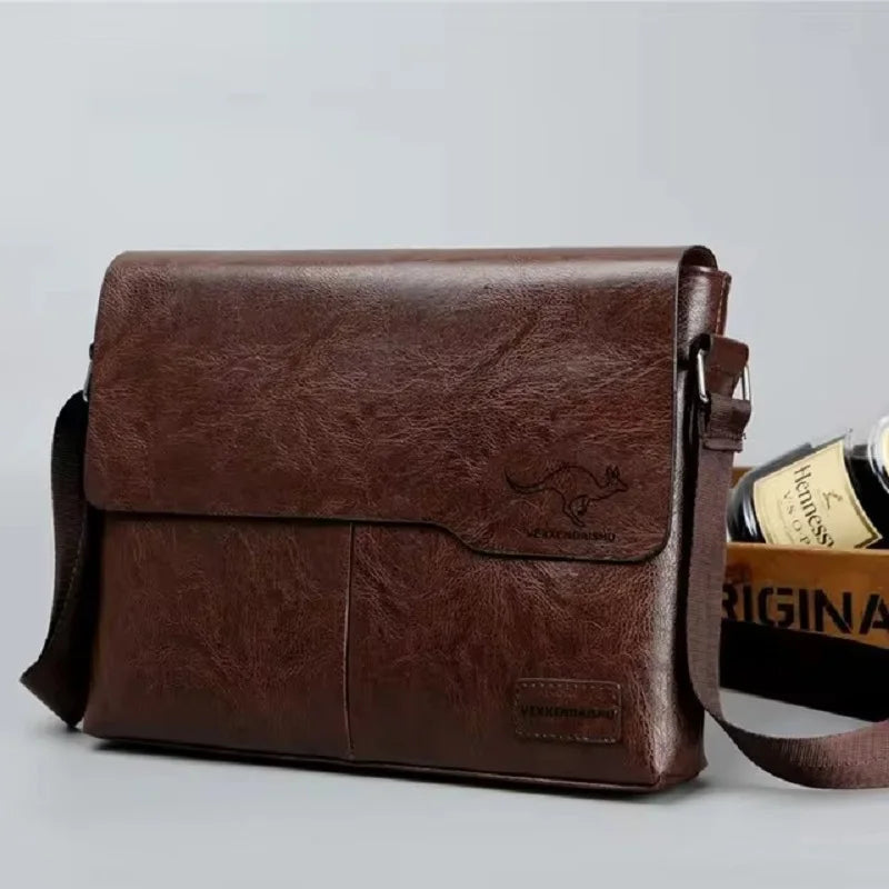 Large Capacity Leather Business Crossbody Shoulder Bag for Men