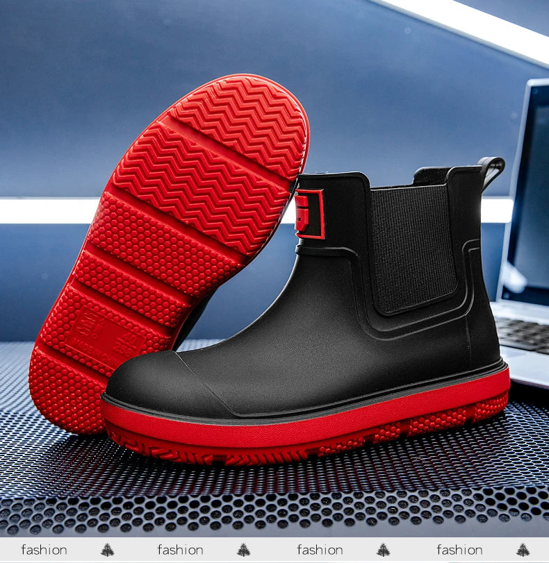 Men's Short-Tube Non-Slip Rain Boots, Fashionable Low-Top Water Shoes, Pvc One-Piece Molded Rain Boots, Waterproof Shoes for Farm Work