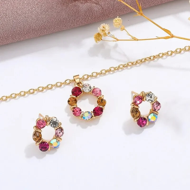 Women Fashion Stained Glass Circle Jewelry Set