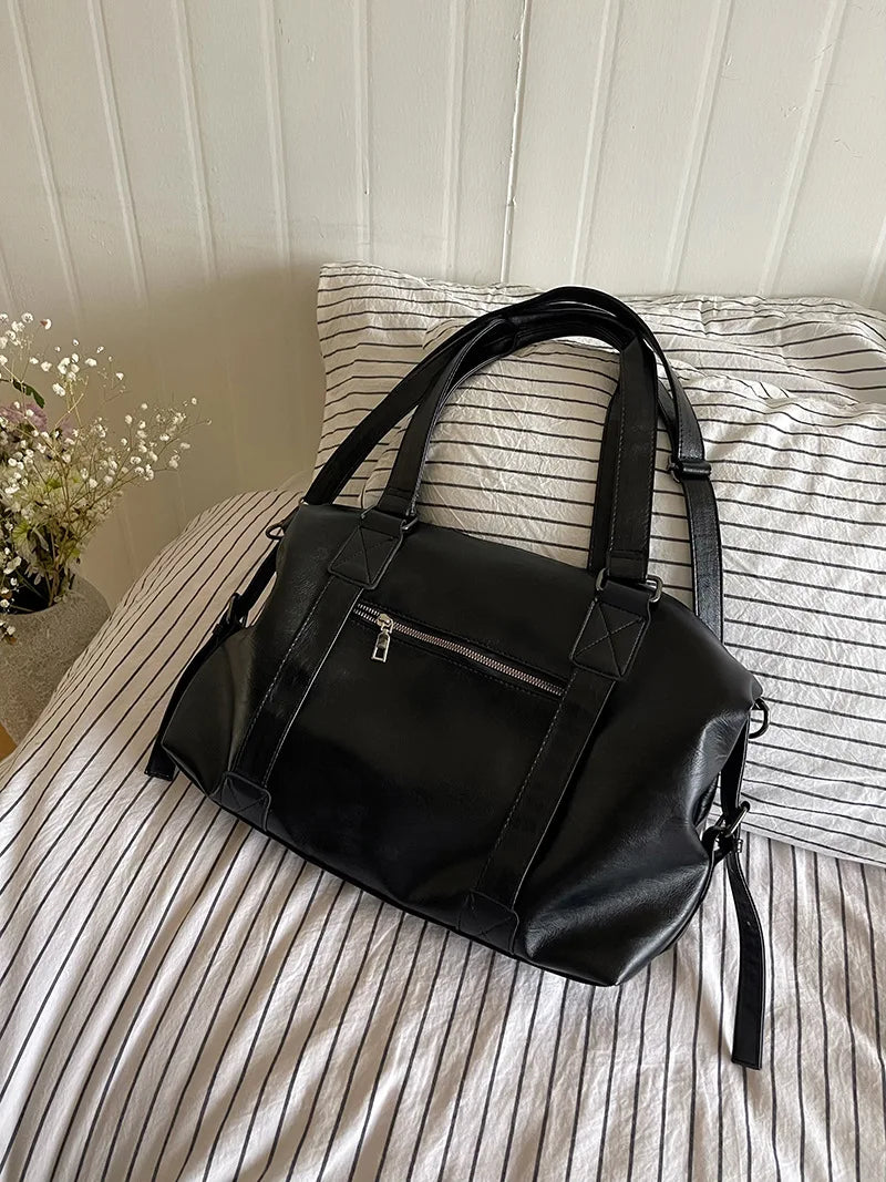 Vintage Leather Tote Shoulder Bag for Women