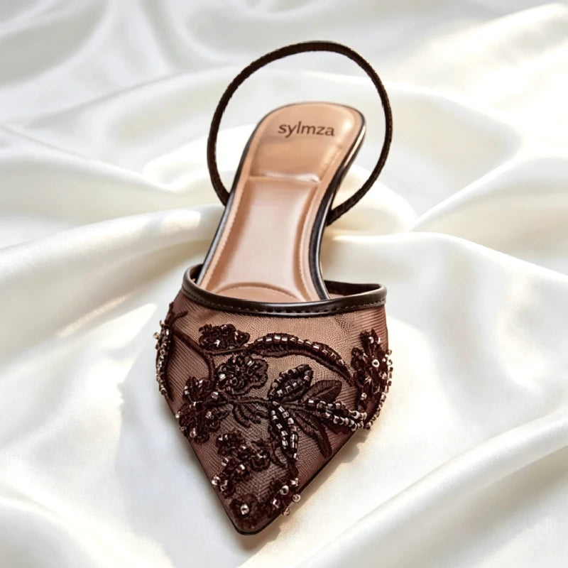 Women Mesh Embroidered High Heel Pumps