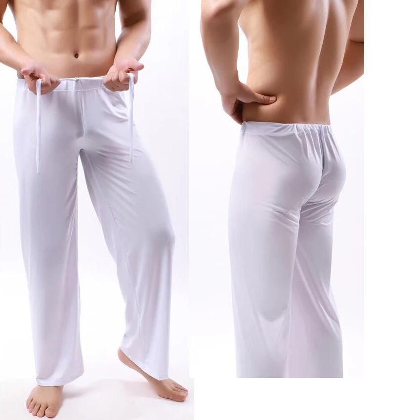 Men Ice Silk Pajama Pants Soft Breathable Sleepwear Trousers