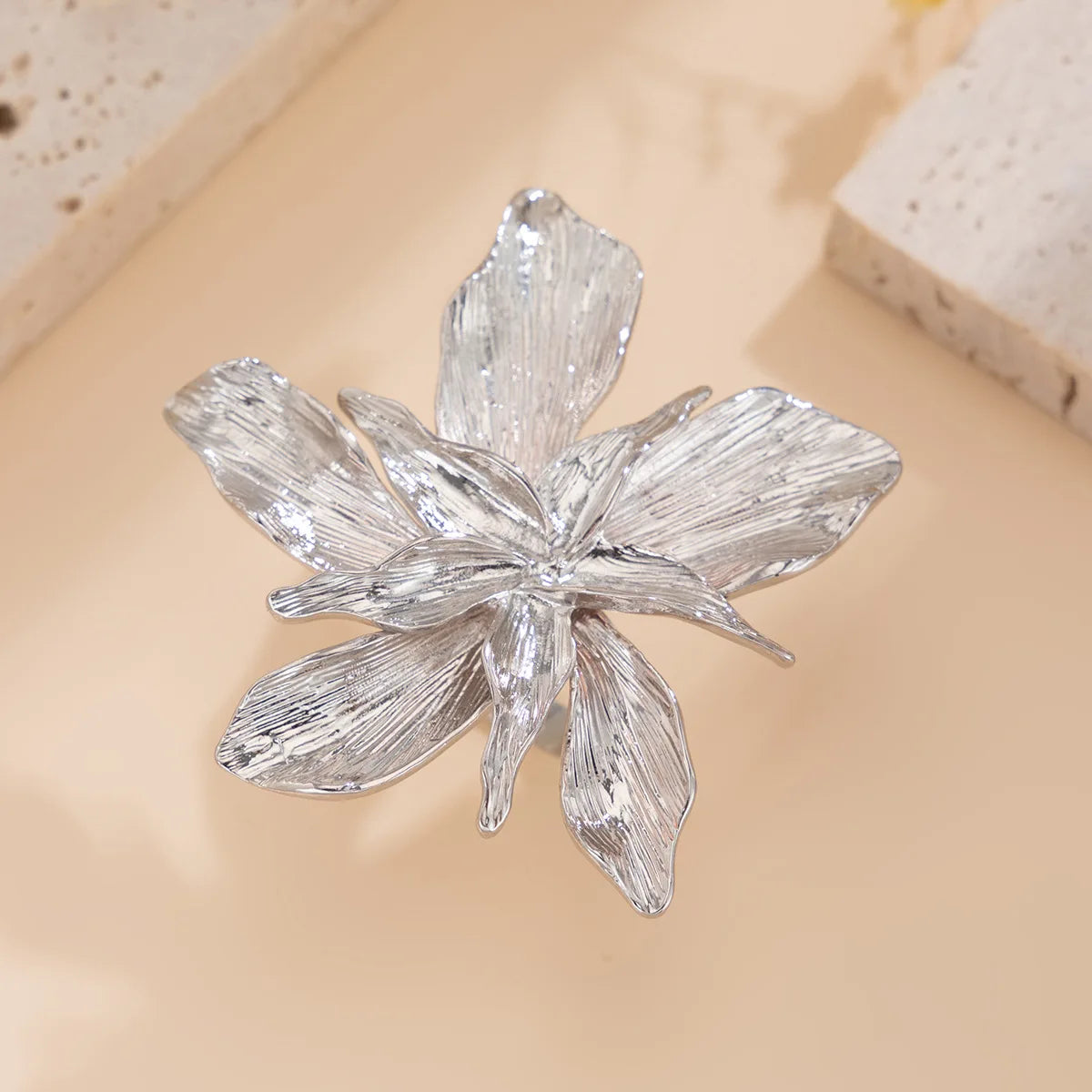 Women Double Layer Flower Adjustable Statement Ring Jewelry