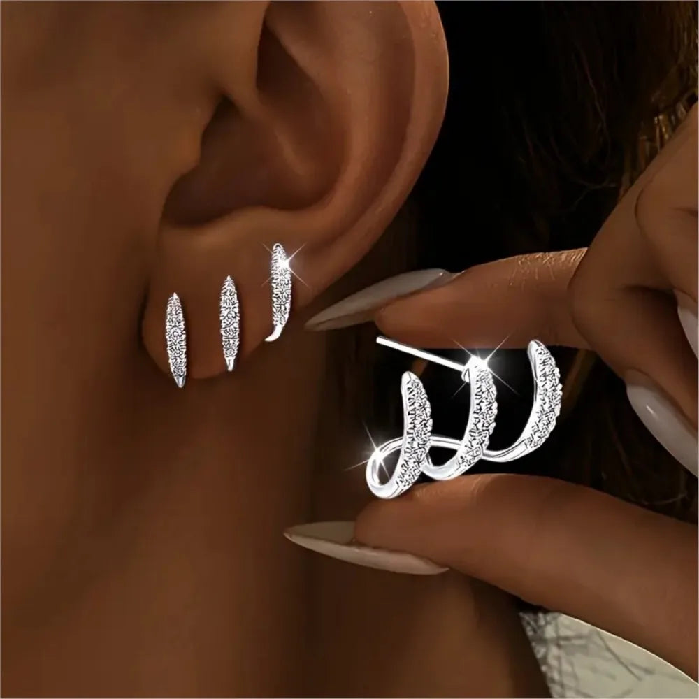 Women Rhinestone Three Claw Elegant Stud Earrings