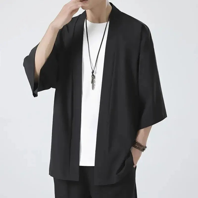 Men Japanese Kimono Open Stitch Cardigan