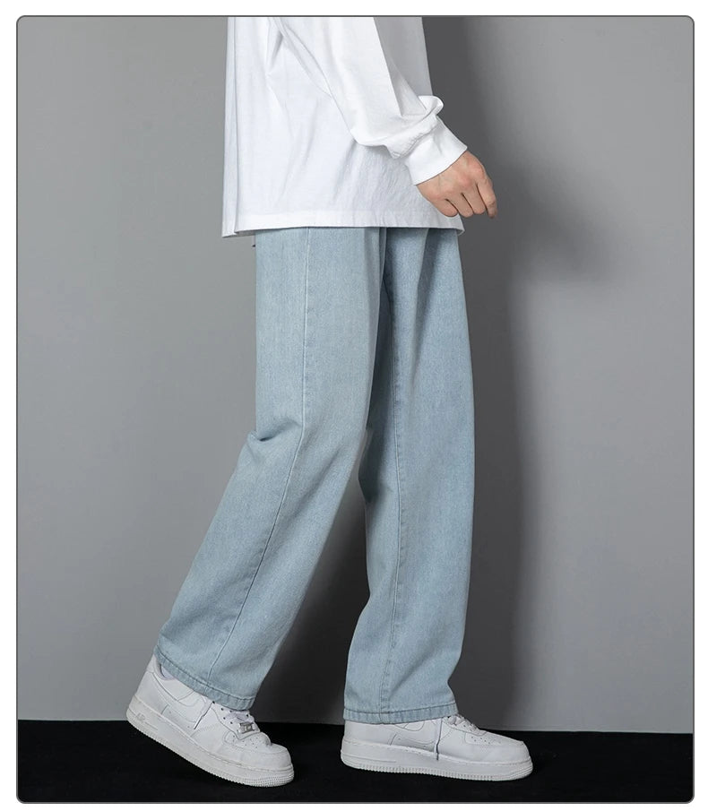 Men Korean Straight Wide Leg Denim Jeans