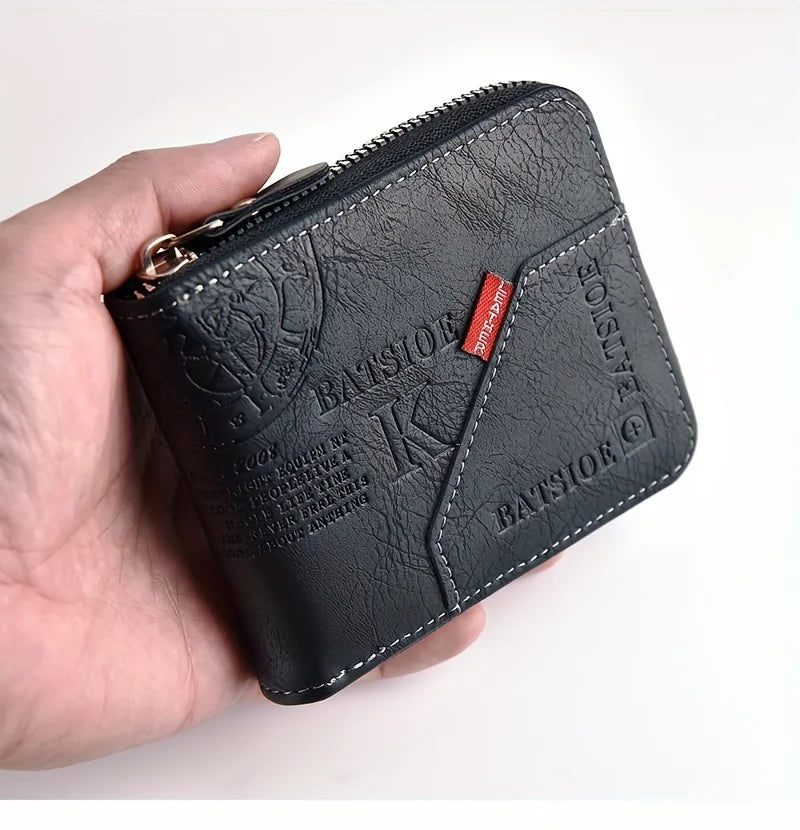 PU Leather Zipper Coin Card Holder Wallet for Men