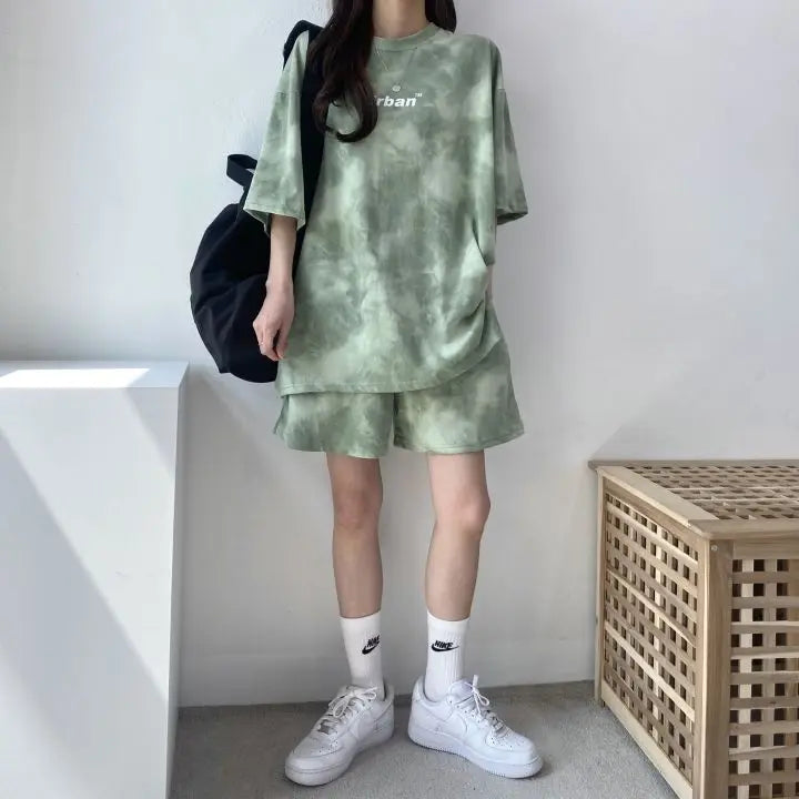 Women Tie Dye T Shirt and Shorts 2 Piece Set Outdoor Summer Outfit