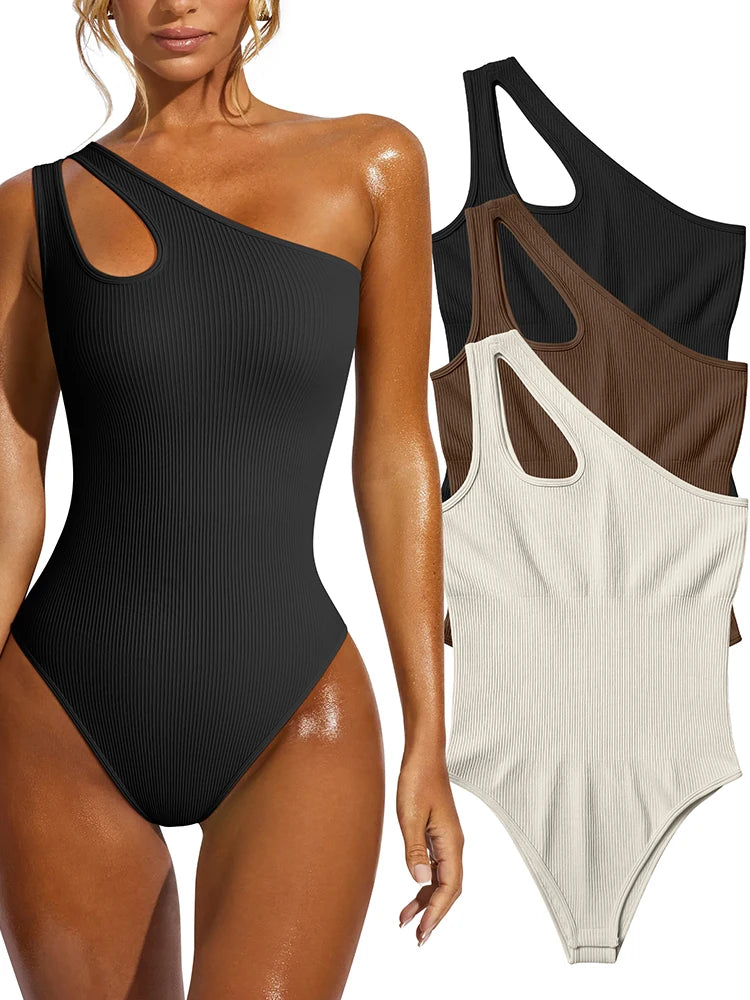 Women One Shoulder Yoga Bodysuit Sleeveless Fitness Jumpsuit