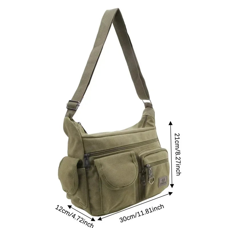 Large Capacity Canvas Crossbody Messenger Tote Bag for Men
