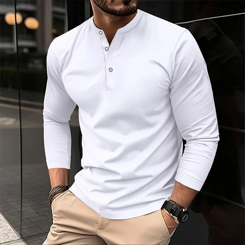 Men Summer Long Sleeve Polo Casual Shirt