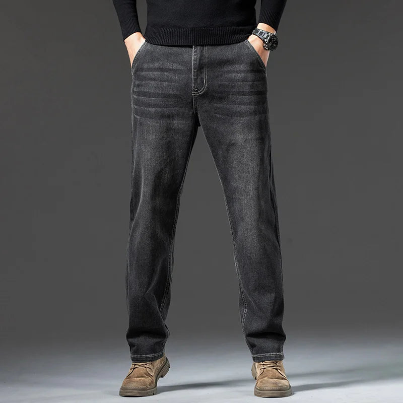 Men Retro Washed Straight Leg Jeans