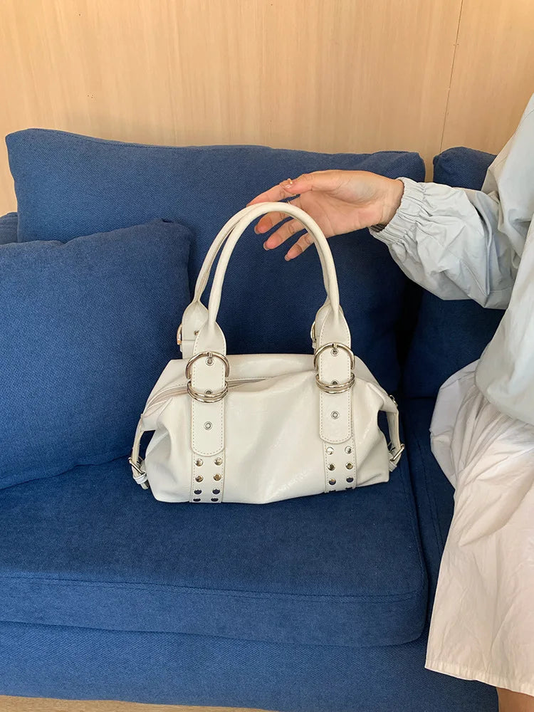 Rivet PU Leather Motorcycle Shoulder Bag for Women