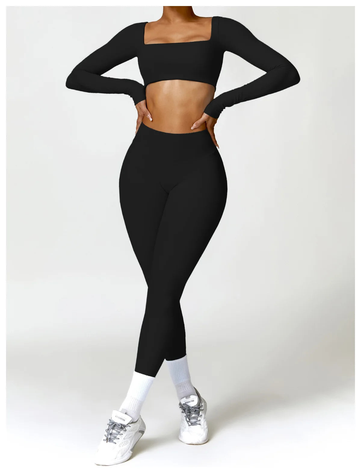 Women 2 Piece Yoga Set Long Sleeve Sports Top and Leggings