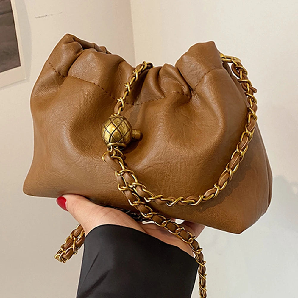 PU Leather Pleated Hobo Evening Bag for Women