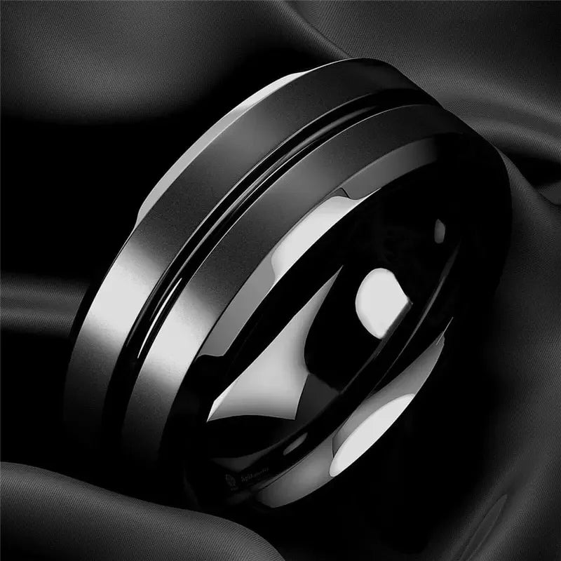 Men Groove Matte Stainless Steel Ring