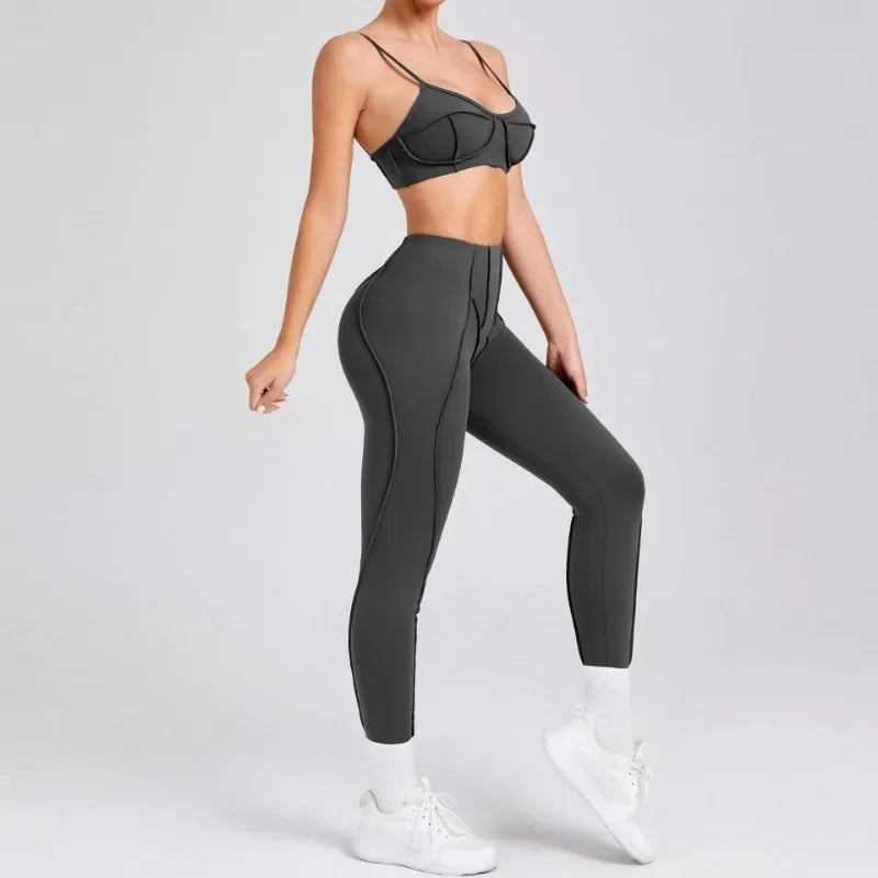 Women Yoga Set Sports Bra and High Waist Shorts Fitness Outfit