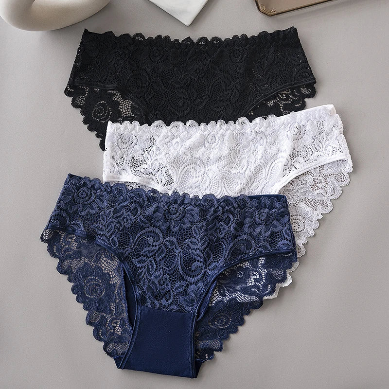 Floral Lace Embroidered Briefs Set for Women Breathable Underwear