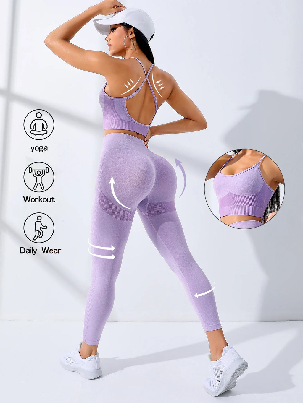 Women Seamless Yoga Bodysuit Set Sports Bra and Leggings Workout Outfit